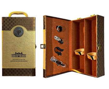 Hộp đựng Rượu Vang bằng Da loại 2 chai ( màu nâu + vàng)