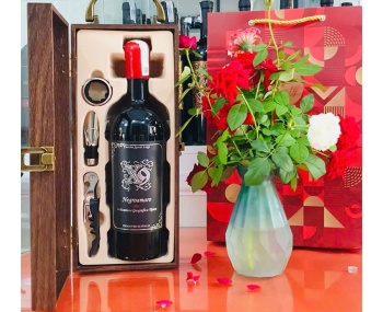 Set quà tặng Hộp Gỗ Đơn mặt kính Vang Ý X9 Negroamaro