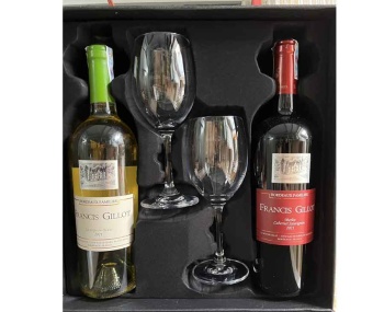Set quà tặng hộp da 2 chai vang Pháp
