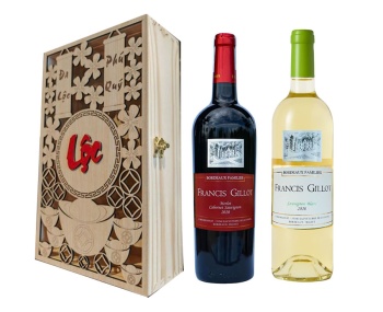 Set Quà Tặng Hộp Gỗ 2 Chai Vang Pháp Francis Gillot