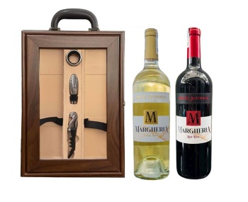 Set Quà Tặng Hộp Gỗ Mặt Kính 2 chai Vang Úc Margheria