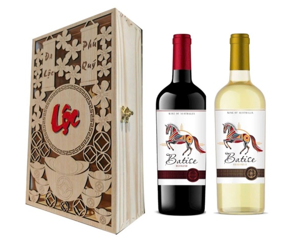 Set Quà Tặng Hộp Gỗ 2 Chai Vang Úc Batise