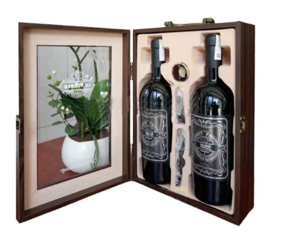 Set Quà Tặng Hộp Gỗ Mặt Kính Rượu Vang Ý 1922