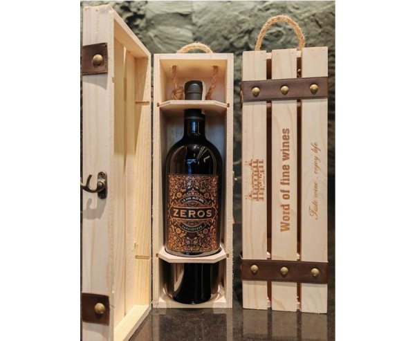 Set quà tặng hộp gỗ 1 chai vang Ý  Zeros