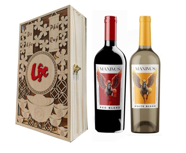 Set Quà Tặng Hộp Gỗ 2 Chai Vang Úc Maximus