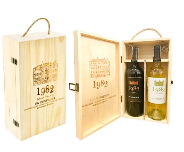 Set Quà Tặng  Hộp Gỗ 2 Chai Vang Pháp 1982 UG Bordeaux