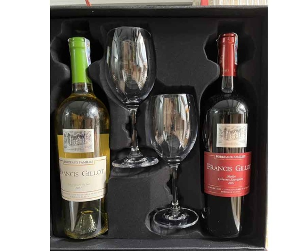 Set quà tặng hộp da 2 chai vang Pháp