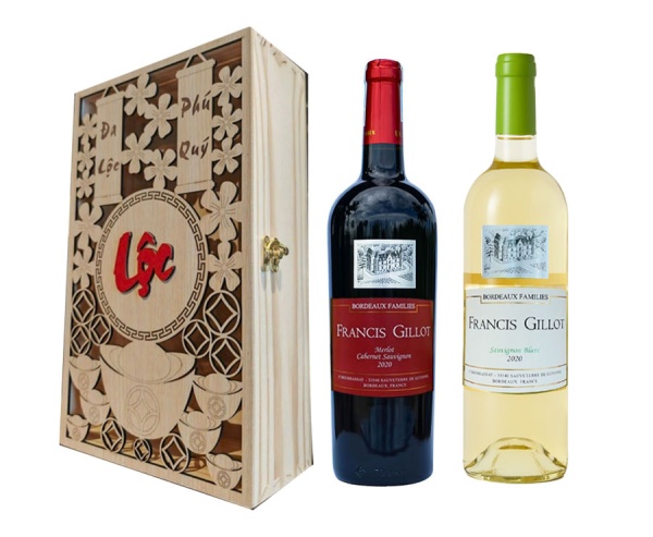Set Quà Tặng Hộp Gỗ 2 Chai Vang Pháp Francis Gillot