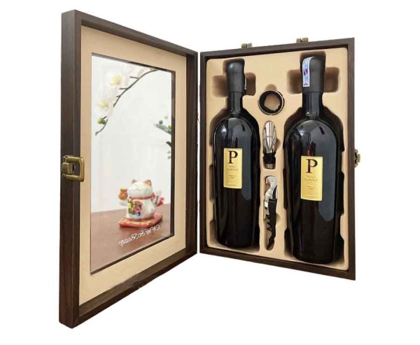 Set Quà Tặng Hộp Gỗ-Kính 2 Chai Rượu Vang Ý Chữ P