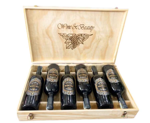 Set Quà Tặng  Cao Cấp Hộp Gỗ 6 Chai Vang Ý MARCOLI